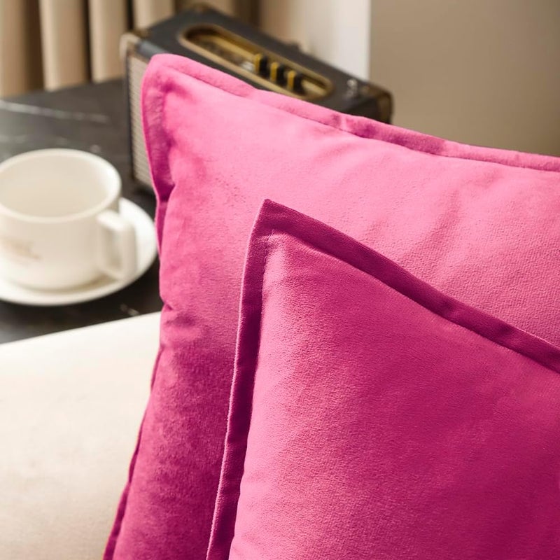 VAKADO Throw Pillow Covers 20x20 Set of 2 Hot Pink Velvet Decor Decorative Couch Cushion Euro Pillowcases with Fringe Home Bed Decoration for Sofa Bedroom Office - Image 4