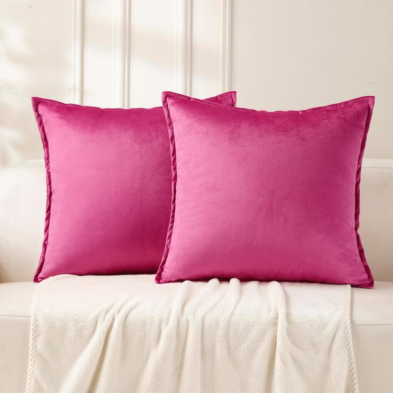 VAKADO Throw Pillow Covers 20x20 Set of 2 Hot Pink Velvet Decor Decorative Couch Cushion Euro Pillowcases with Fringe Home Bed Decoration for Sofa Bedroom Office - Image 1