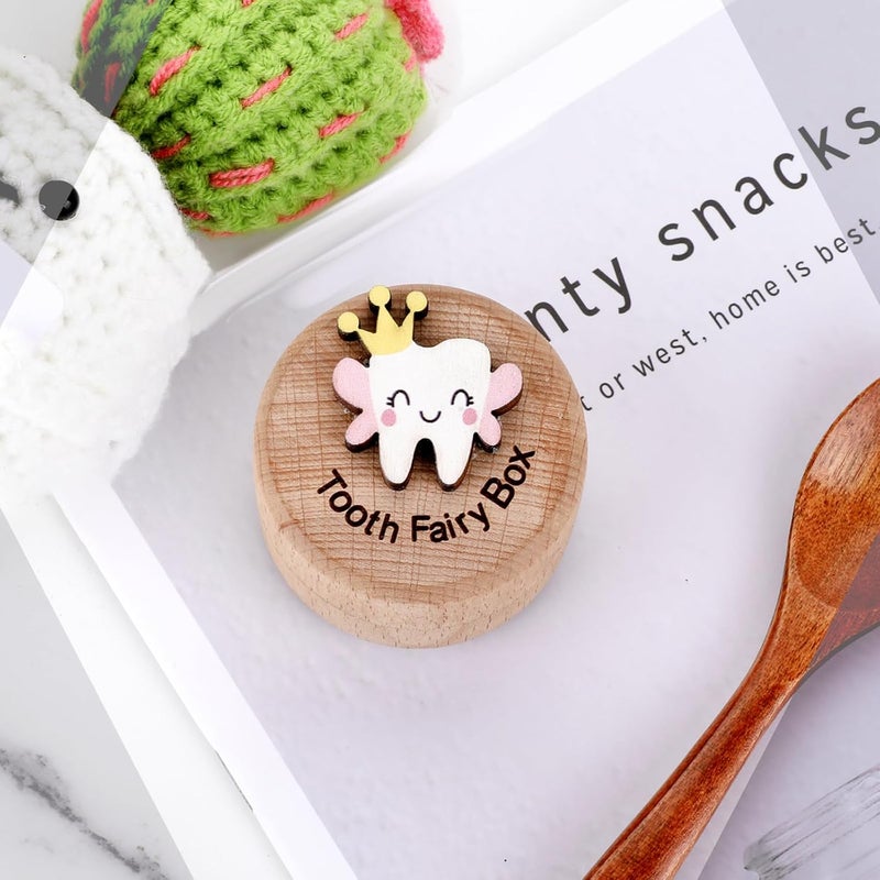 Qianyu Cute Carved Wooden Box Tooth Fairy Box for Girls with 3D Tooth Stores Lost Teeth for Kid Souvenir Tooth Dropped Keepsake Colored Storage Gift Box for Baby Shower Toddler Little Girl Boy Birthday - Image 5
