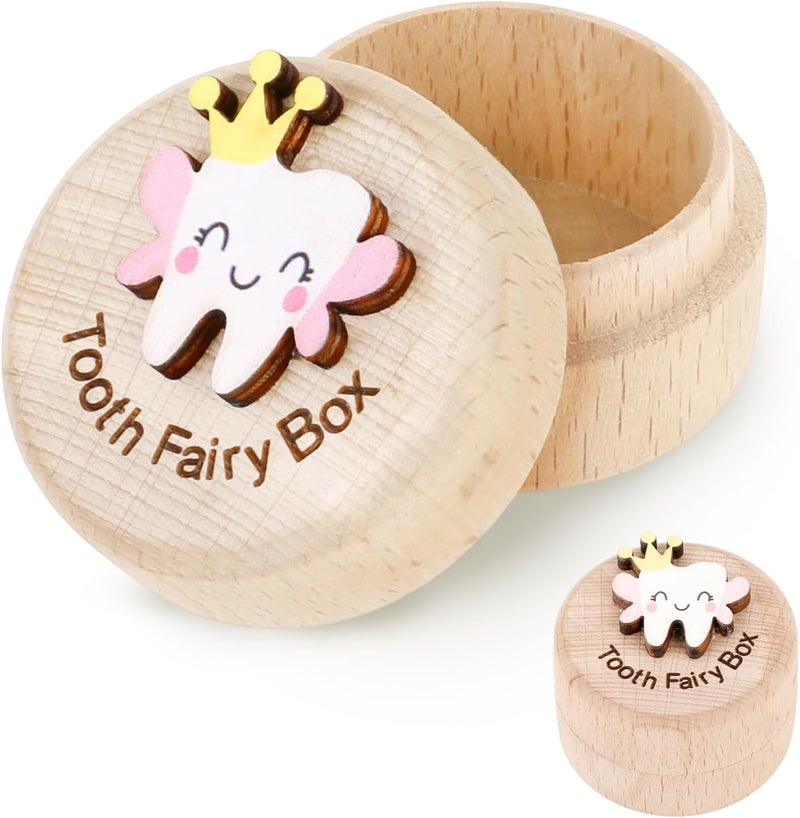 Qianyu Cute Carved Wooden Box Tooth Fairy Box for Girls with 3D Tooth Stores Lost Teeth for Kid Souvenir Tooth Dropped Keepsake Colored Storage Gift Box for Baby Shower Toddler Little Girl Boy Birthday - Image 1
