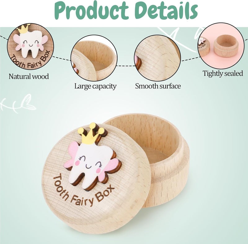 Qianyu Cute Carved Wooden Box Tooth Fairy Box for Girls with 3D Tooth Stores Lost Teeth for Kid Souvenir Tooth Dropped Keepsake Colored Storage Gift Box for Baby Shower Toddler Little Girl Boy Birthday - Image 4