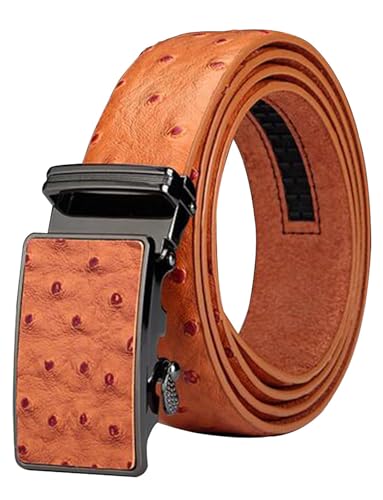 maikun Men's Belt Ratchet Leather Dress Belt with Automatic Buckle 35mm Wide, Ostrich Grain Tan, Size L - Image 1