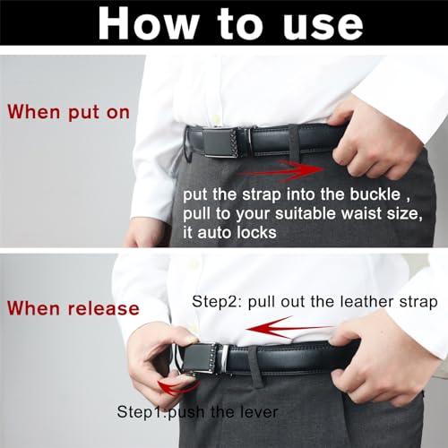 maikun Men's Belt Ratchet Leather Dress Belt with Automatic Buckle 35mm Wide, Ostrich Grain Tan, Size L - Image 4
