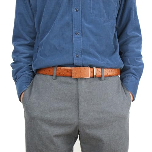 maikun Men's Belt Ratchet Leather Dress Belt with Automatic Buckle 35mm Wide, Ostrich Grain Tan, Size L - Image 2