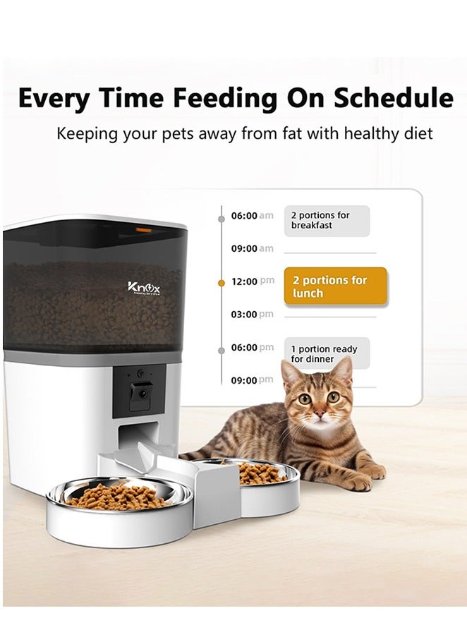 Knox Powering Generations Automatic Pet Feeder 6 L with 1080P Camera, WIFI Support for 2 Cats & Dogs Food Dispenser Feeder 2-Way Splitter, Portion Control, Voice Recorder,Distribution Alarms - White  - Image 3