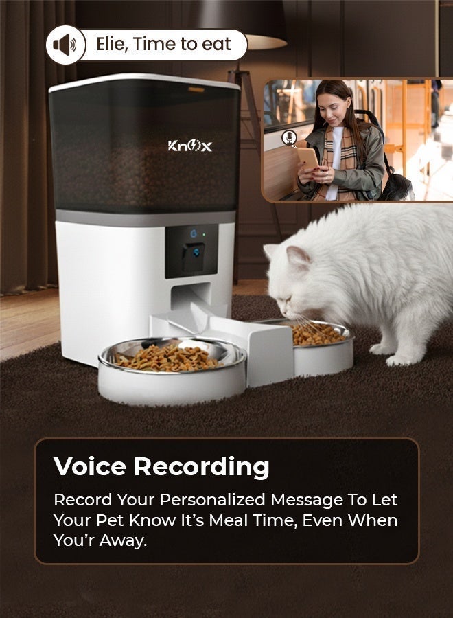 Knox Powering Generations Knox 6L Smart Automatic Pet Feeder with 1080P Camera for Cats & Dogs, 5G WiFi App Control, Dual Bowl Food Dispenser, 2-Way Audio, Voice Recorder, Timed Feeding, Portion Control, Dual Power - Image 2