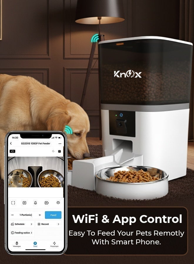Knox Powering Generations Knox 6L Smart Automatic Pet Feeder with 1080P Camera for Cats & Dogs, 5G WiFi App Control, Dual Bowl Food Dispenser, 2-Way Audio, Voice Recorder, Timed Feeding, Portion Control, Dual Power - Image 4