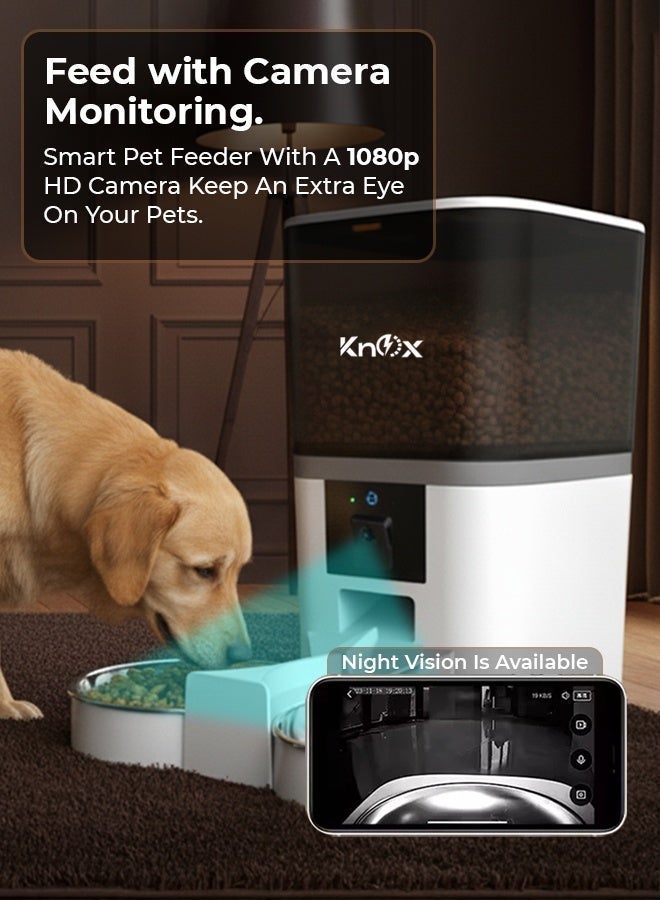 Knox Powering Generations Knox 6L Smart Automatic Pet Feeder with 1080P Camera for Cats & Dogs, 5G WiFi App Control, Dual Bowl Food Dispenser, 2-Way Audio, Voice Recorder, Timed Feeding, Portion Control, Dual Power - Image 3