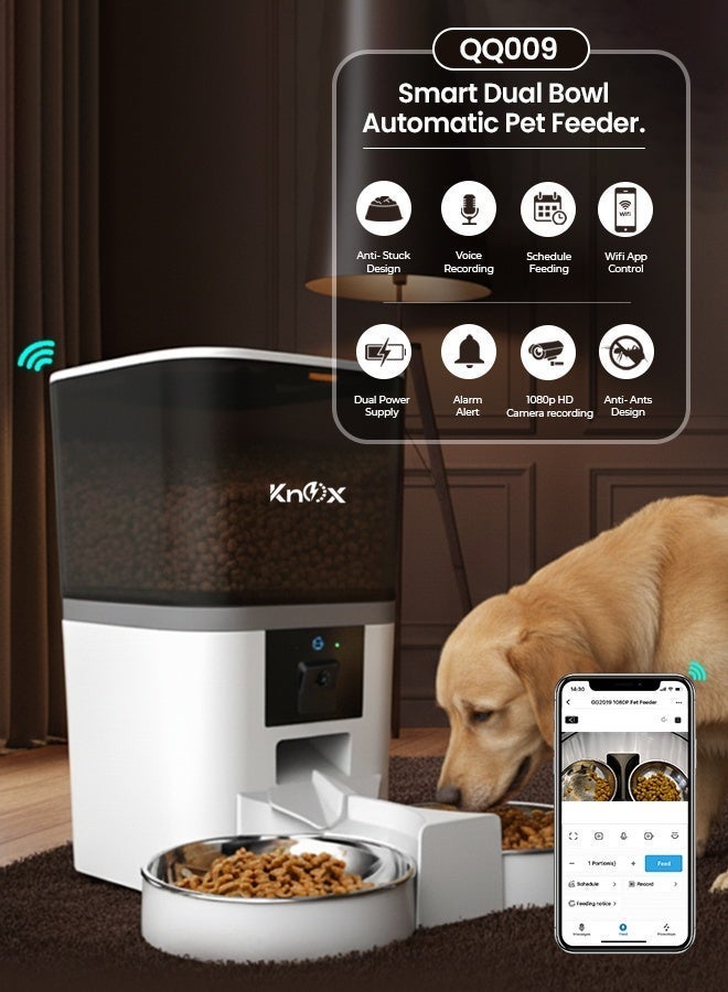 Knox Powering Generations Knox 6L Smart Automatic Pet Feeder with 1080P Camera for Cats & Dogs, 5G WiFi App Control, Dual Bowl Food Dispenser, 2-Way Audio, Voice Recorder, Timed Feeding, Portion Control, Dual Power - Image 5