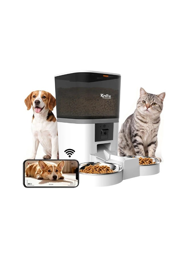 Knox Powering Generations Knox 6L Smart Automatic Pet Feeder with 1080P Camera for Cats & Dogs, 5G WiFi App Control, Dual Bowl Food Dispenser, 2-Way Audio, Voice Recorder, Timed Feeding, Portion Control, Dual Power - Image 1