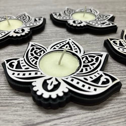 Picrazee Set of 4 Pcs Wooden Decorative Tea Light Candle Holders, Diya Stands, Tea Light Holders, Diwali Decoration Items for Home Decor (Lotus) - Image 4