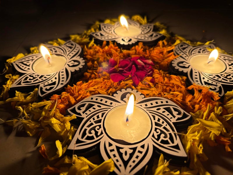 Picrazee Set of 4 Pcs Wooden Decorative Tea Light Candle Holders, Diya Stands, Tea Light Holders, Diwali Decoration Items for Home Decor (Lotus) - Image 3