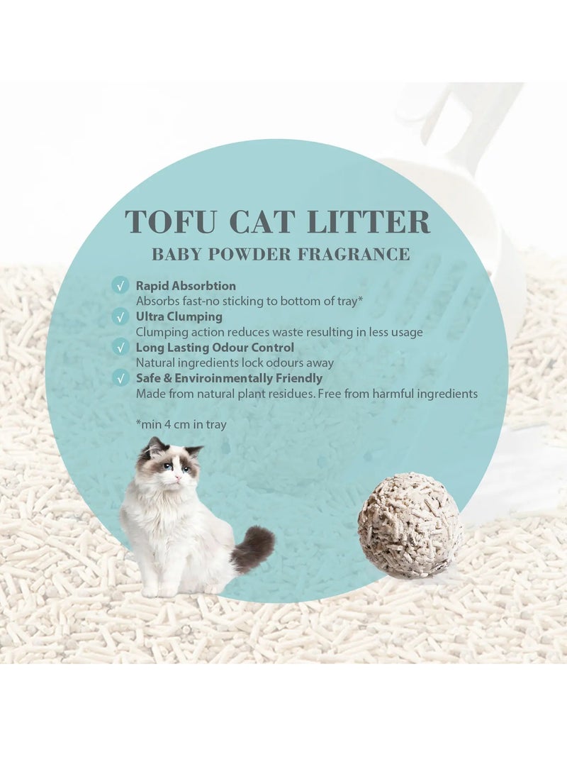 بايولاين عرض كومبو - بيولاين رمل قطط التوفو 7 لتر برائحة بودرة الأطفال + مجرفة تنظيف رمل القطط من مودرنا عالية التحمل - Image 2