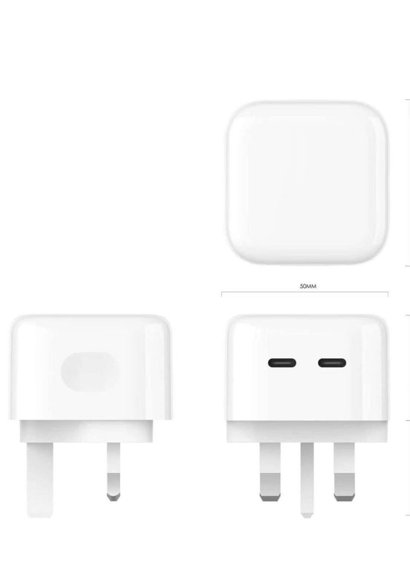ELTRAZONE - Original 35W USB-C Power Adapter For iPhone 14 13 12 11 Pro Max 14 Plus XS XR XS Max iPad Pro Macbook Dual Type C Port PD Fast Charging UK Plug Wall Charger - Image 1