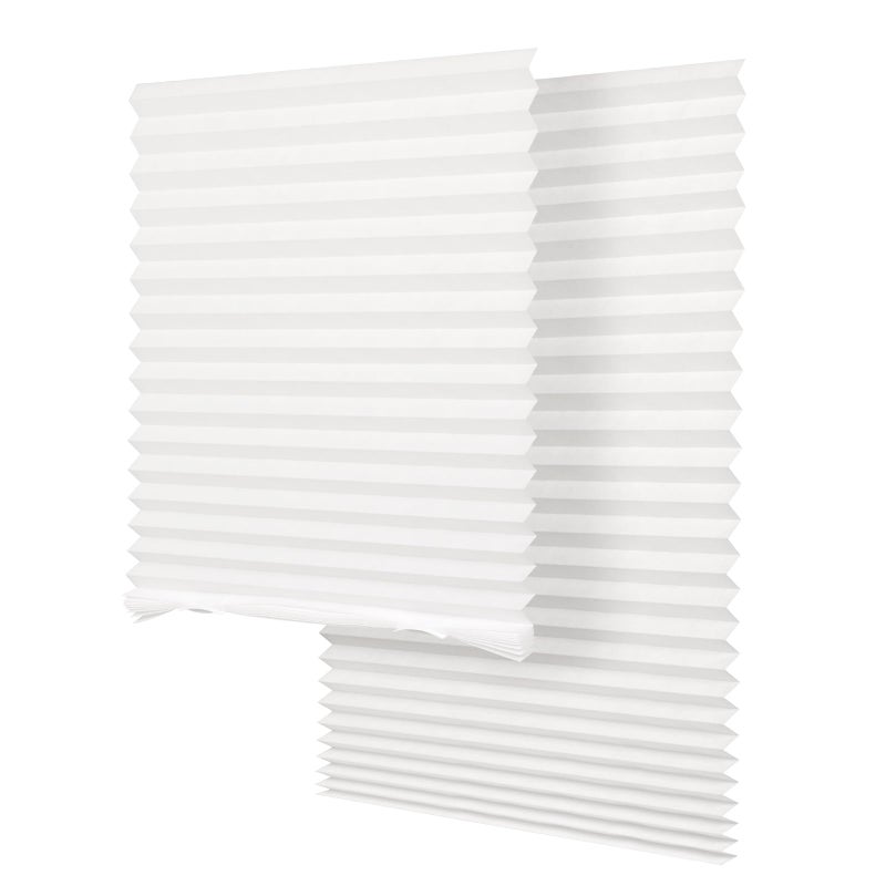 SEEYE Light Filtering Temporary Blinds Cordless Shades Fabric Pleated Fabric Shade Easy to Cut and Install 36 W x 72 L  2 Pack White with 4 Clips