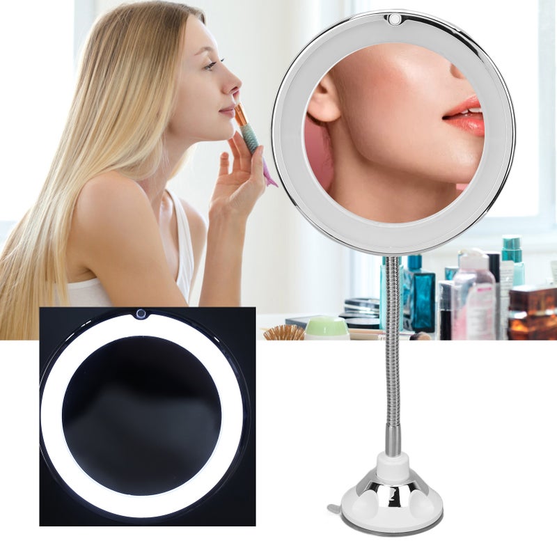 مرآة مكبرة بتكبير 10 أضعاف مع إضاءة LED ملئية و كأس شفط و عنق طائر قابل للتعديل للملابس المكياجية للمنزل والمكتب - Image 2