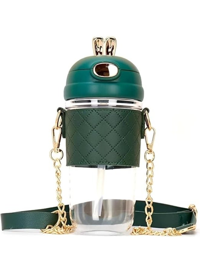 Spaceshoop 550ml Rabbit Ears Cute plastic water bottle with straw Kid Water Bottle Modern Style (Green) - Image 1