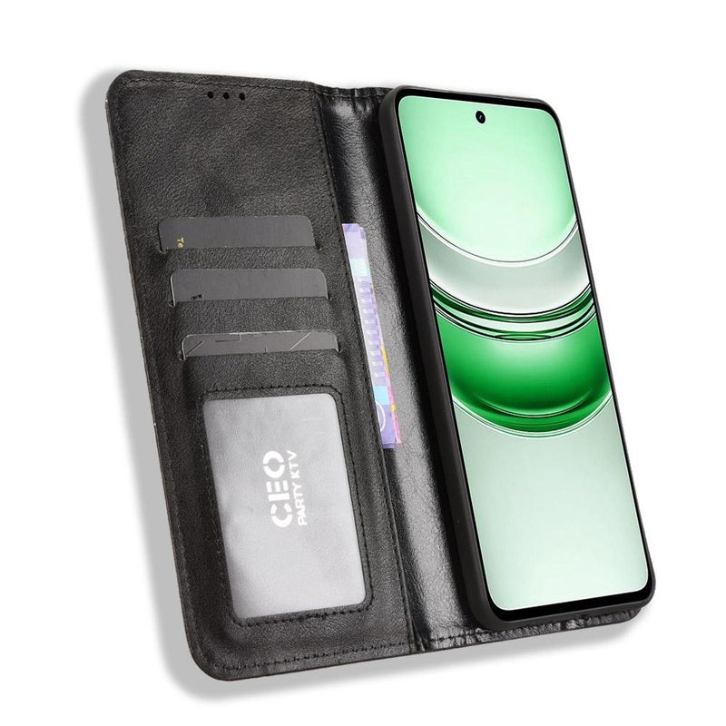 إيروريكس جراب هاتف جلدي بمشبك مغناطيسي بتصميم كلاسيكي لهاتف Realme C71 4G (أسود) - Image 4