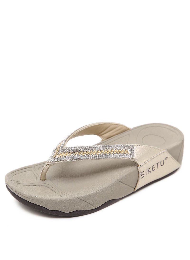 Loquat Resort Seaside Female Cool Slippers Clip Foot Comfortable Female Shoes Beige 