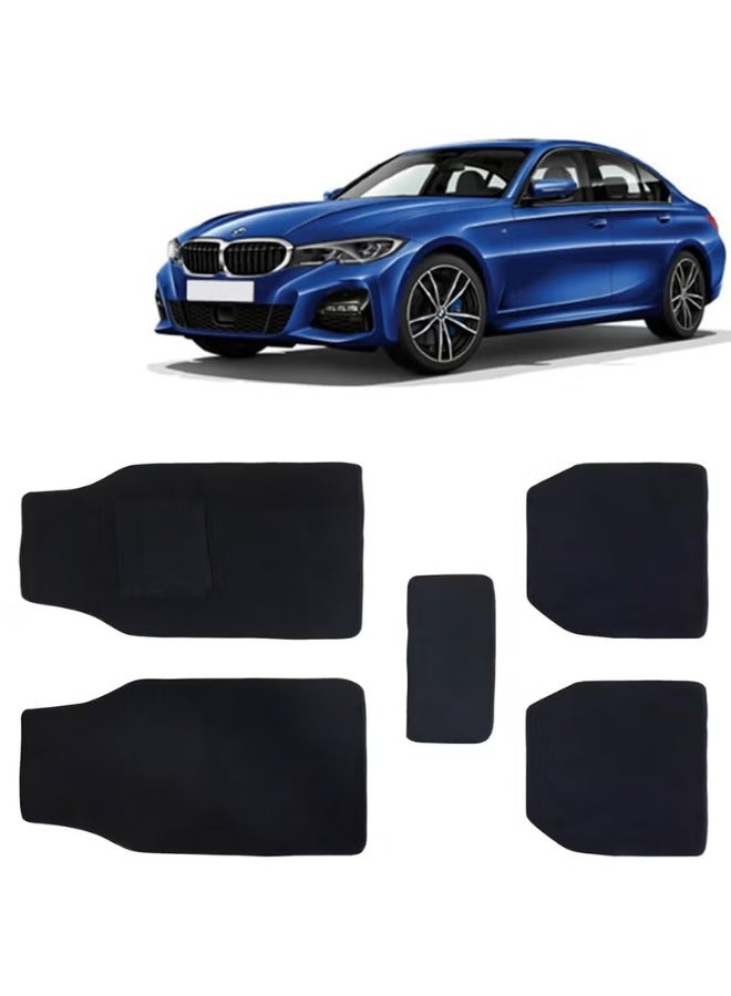 كلاسيك سجادات أرضية سيارة عالمية بتصميم سجاد لسيارة BMW الفئة الثالثة، موديل 2019 فصاعدًا، سجادات أرضية سيارة مضادة للانزلاق باللون الأسود، مجموعة كاملة من 5 قطع، سلسلة Executive - Image 1