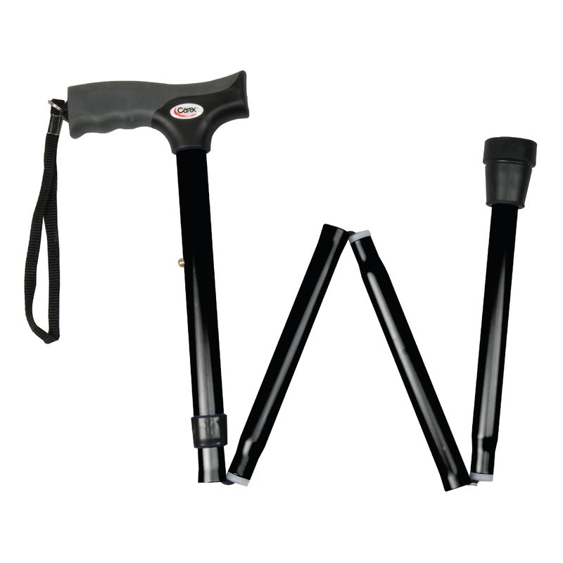 Carex Soft Grip Folding Cane Foldable Walking Cane For Men and Women Adjustable Height 3337 AntiSlip Rubber Tip Soft Derby Style Ergonomic Handle Black Cane