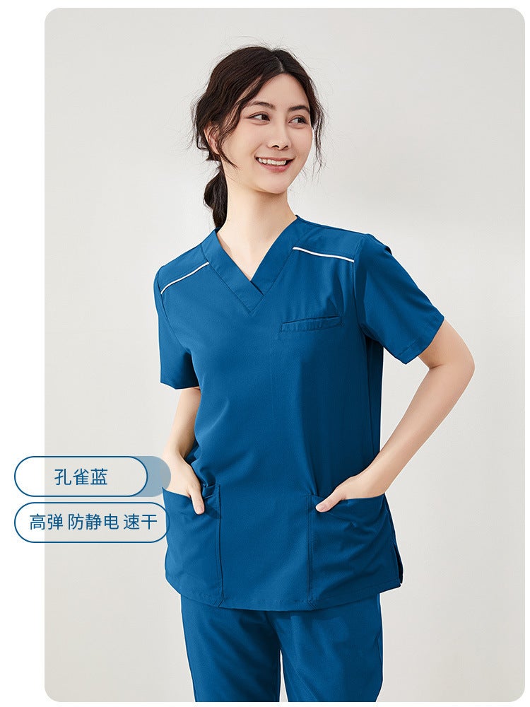 Hand-washing Clothes Womens Elastic Quick-drying Yuezi Center Yuesao Shanghu Surgical Clothes Brush Hand Clothes Beautician Oral Work Clothes 010 peacock blue short sleeve suit 
