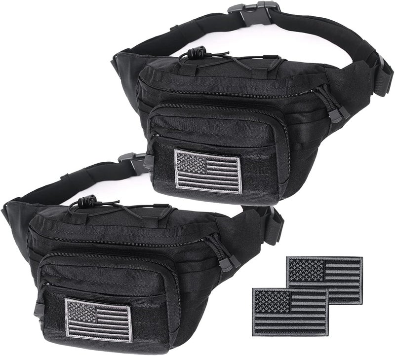 Meprona Tactical Fanny Pack, Military Waist Bag Hip Belt Bumbag Utility Bags for Outdoor Hiking Climbing Fishing with U.S Patch (Black+Black) - Image 1