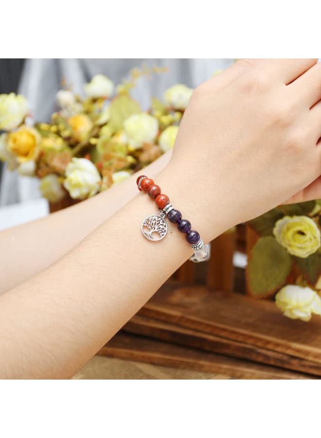 Top Plaza 7 Chakra Reiki Healing Crystals Yoga Balance Irregular Shape Polished Tumbled Palm Stones W/ 7 Chakra Healing Crystal Bracelet (Tree of Life)  - Image 2
