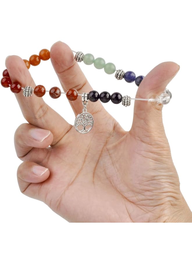 Top Plaza 7 Chakra Reiki Healing Crystals Yoga Balance Irregular Shape Polished Tumbled Palm Stones W/ 7 Chakra Healing Crystal Bracelet (Tree of Life)  - Image 4