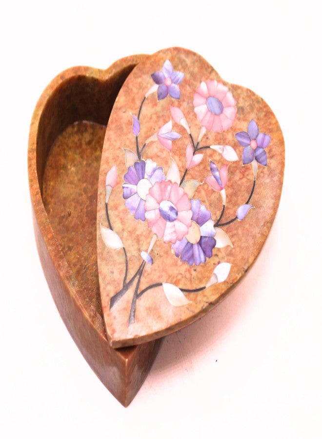 SANDSTERS VR SOURCING Natural Stone Heart Shape Marble Box with Floral Design |Jewelry Box | Trinket Box| Versatile Keepsake Box | Jewelry Organizer for Home Decor - Image 4
