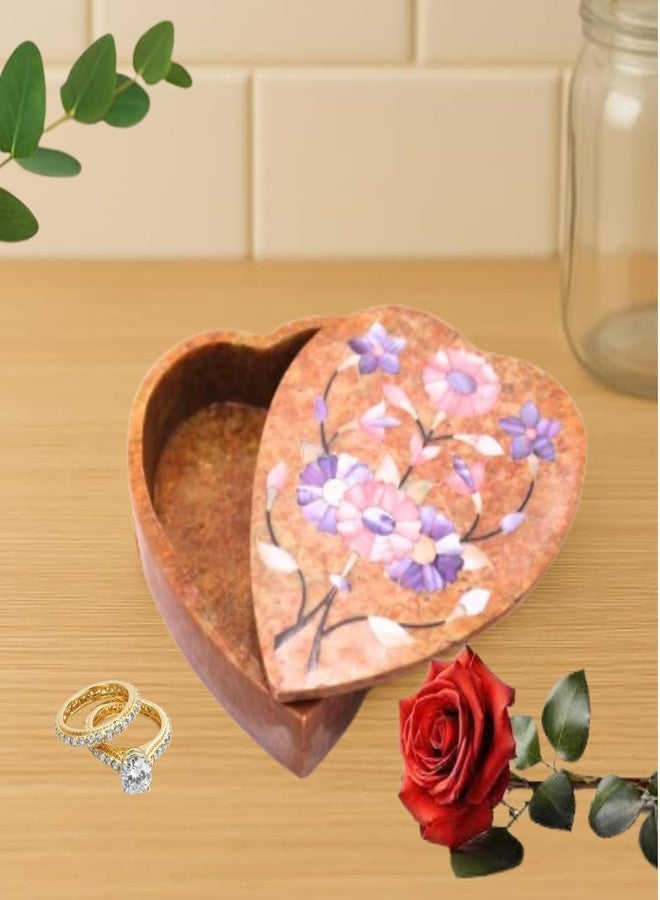 SANDSTERS VR SOURCING Natural Stone Heart Shape Marble Box with Floral Design |Jewelry Box | Trinket Box| Versatile Keepsake Box | Jewelry Organizer for Home Decor - Image 3