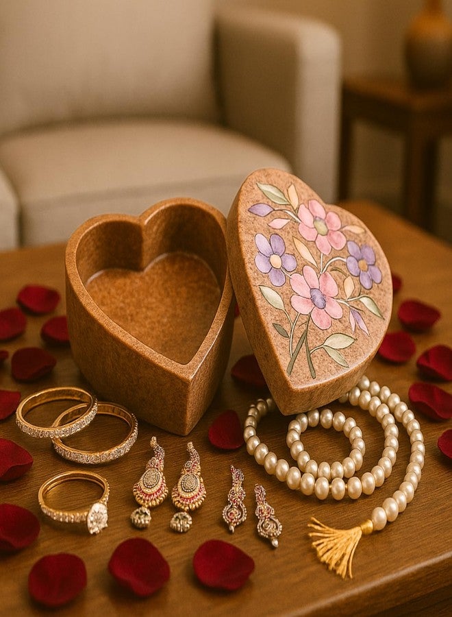 SANDSTERS VR SOURCING Natural Stone Heart Shape Marble Box with Floral Design |Jewelry Box | Trinket Box| Versatile Keepsake Box | Jewelry Organizer for Home Decor - Image 2