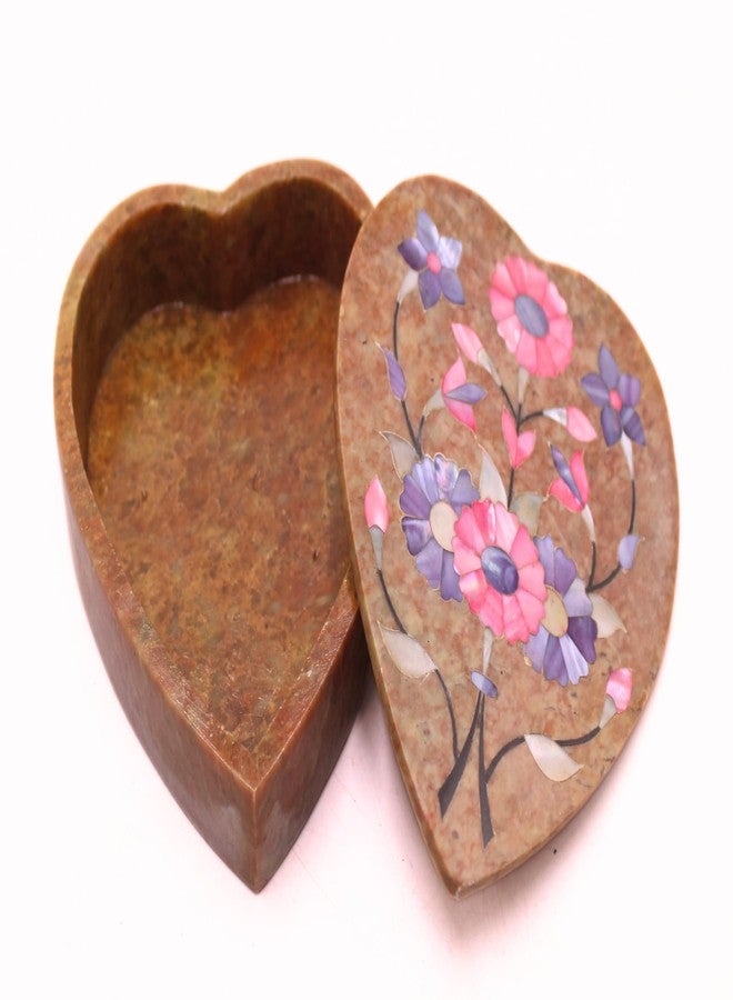 SANDSTERS VR SOURCING Natural Stone Heart Shape Marble Box with Floral Design |Jewelry Box | Trinket Box| Versatile Keepsake Box | Jewelry Organizer for Home Decor - Image 5