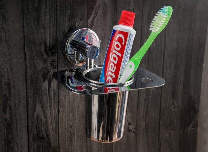 BAGBAN Iris Stainless Steel Tooth Brush Holder Wall Mounted Holder Tumbler Holder Bathroom Accessories Chrome Finishing Round ShapePack of 2 - Image 2