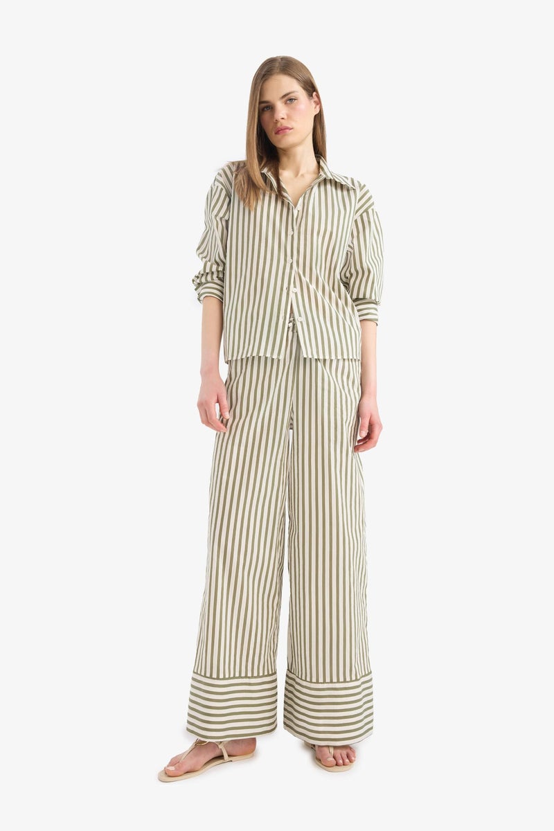 DeFacto Woman Loose Fit Shirt Collar Poplin Striped Long Sleeve Shirt - Image 2