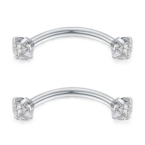SCERRING 6PCS 16 Gauge 10mm Stainless Steel 3mm CZ Gems Shiny-Ball Curved Barbell Curved Barbell Eyebrow Cartilage Tragus Belly Lip Ring Studs - Silver - Image 4