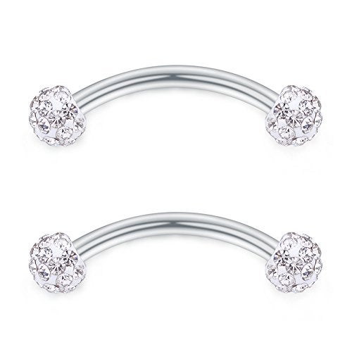 SCERRING 6PCS 16 Gauge 10mm Stainless Steel 3mm CZ Gems Shiny-Ball Curved Barbell Curved Barbell Eyebrow Cartilage Tragus Belly Lip Ring Studs - Silver - Image 5