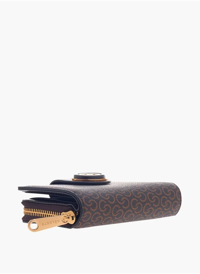 سيليست Women Monogram Print Zip Around Wallet with Flap Closure