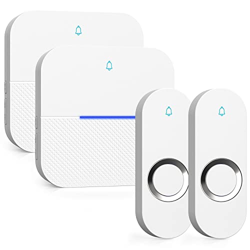 AIDA Lighted Wireless Doorbell, Home Waterproof Doorbell 1,000ft Range, 5 Volume Levels with 58 Doorbell Chimes & LED Flash (White, Doorbell with 2 Buttons & 2 Receivers) - Image 1
