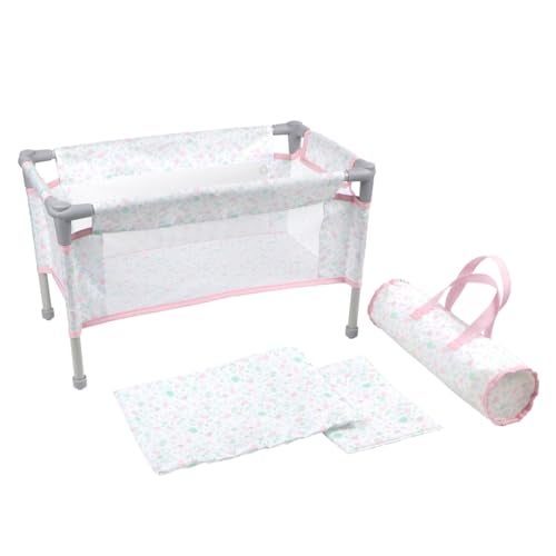 JC Toys Berenguer Boutique Travel Folding Crib Playpen with Accessories Pink Floral Collection for Dolls up to 18 Ages 3 - Image 1