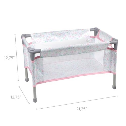 JC Toys Berenguer Boutique Travel Folding Crib Playpen with Accessories Pink Floral Collection for Dolls up to 18 Ages 3 - Image 5