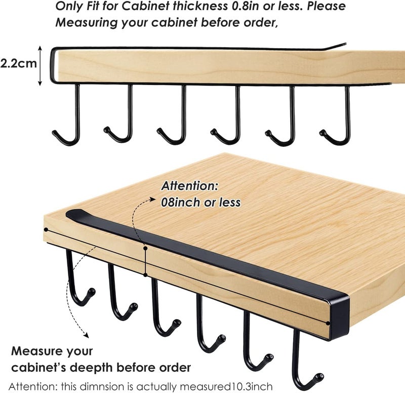 FORKLS 6 Hooks Under Shelf Cup Holder Stand for Kitchen Multi-Functional Utensil Rack for Hanging Under Cabinet Coffee Mug Holder (White, Pack of 2), Metal - Image 5