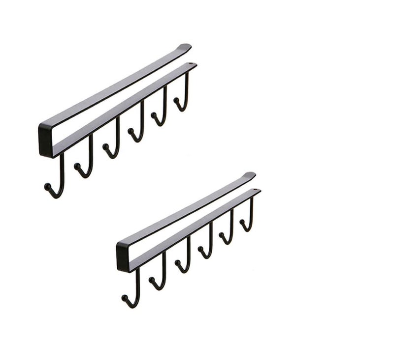 FORKLS 6 Hooks Under Shelf Cup Holder Stand for Kitchen Multi-Functional Utensil Rack for Hanging Under Cabinet Coffee Mug Holder (White, Pack of 2), Metal - Image 1