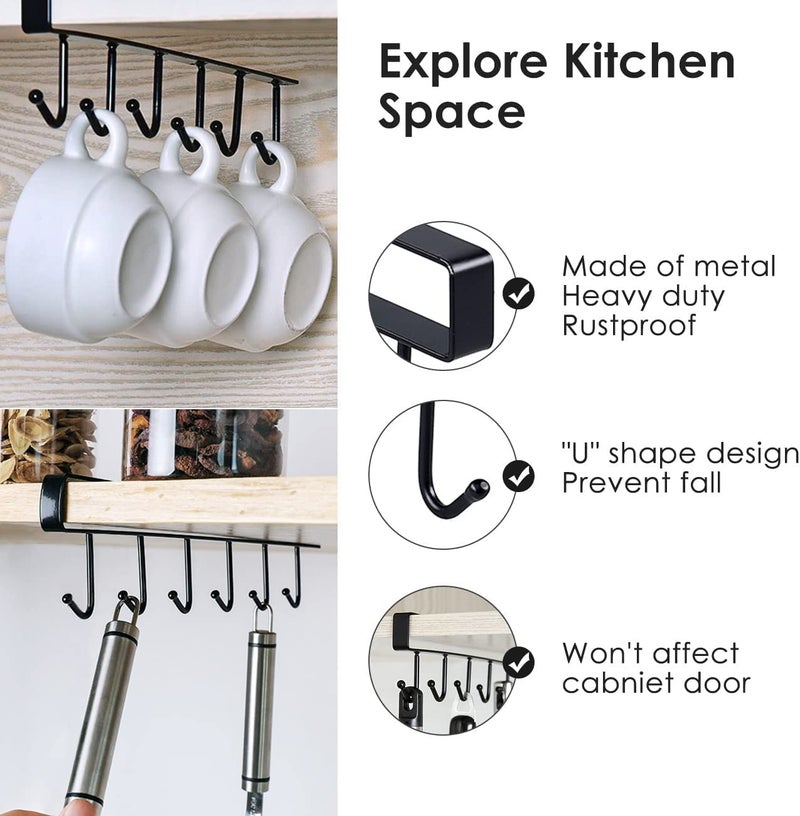 FORKLS 6 Hooks Under Shelf Cup Holder Stand for Kitchen Multi-Functional Utensil Rack for Hanging Under Cabinet Coffee Mug Holder (White, Pack of 2), Metal - Image 2