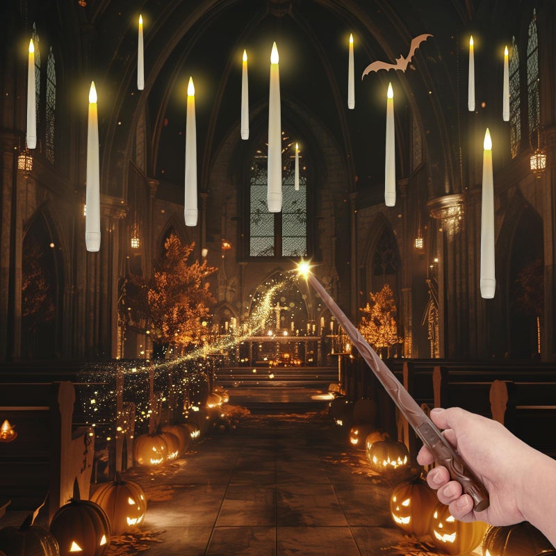 Homemory 10PCS Floating Candles with Wand Remote, Magic Hanging Candles with Timer, Flickering Warm Light Halloween Floating Candles for Halloween Christmas Birthday Party Decor - Image 1
