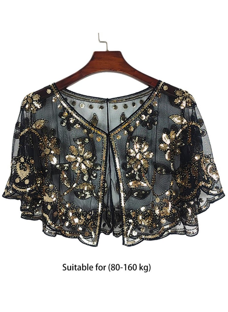 Excefore Women’s Shawl Wraps, Sequin Beaded Art Deco Evening Cape Women's 1920s Shawl Wedding Party Shawl Scarf Retro Gatsby Bridal Wedding Party Costume Accessories Short Shiny Cover Ups - Image 4