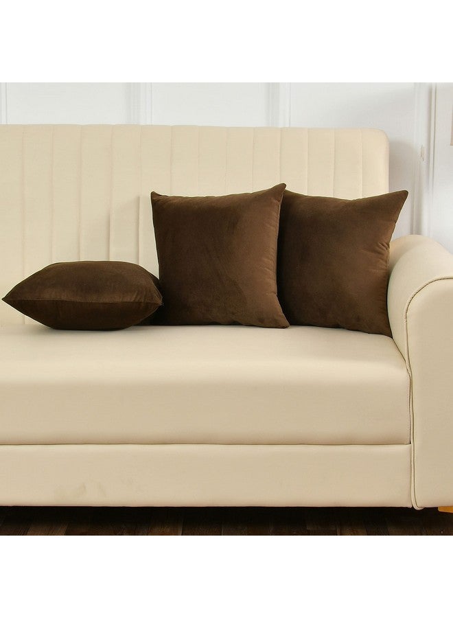 Yellow Weaves Soft Velvet Fabric Cushion Cover 24 X 24 Inches, Set of 3, (Coffee) - Image 1