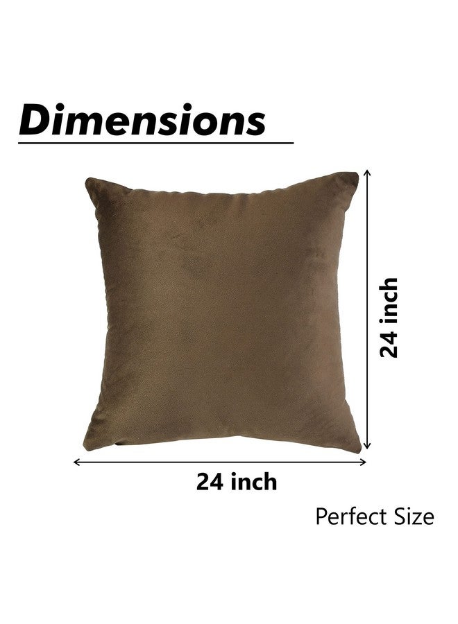 Yellow Weaves Soft Velvet Fabric Cushion Cover 24 X 24 Inches, Set of 3, (Coffee) - Image 4