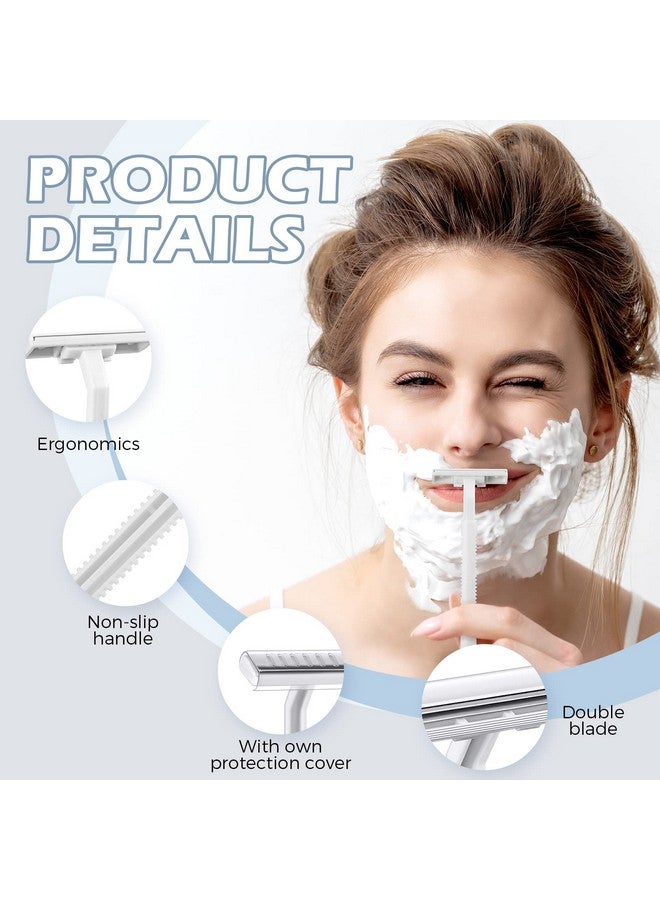 Minatee 100 Pieces Disposable Razors Bulk For Women Individually Wrapped Twin Blades Shaving Razor Women Razors For Shaving Safety Hotel Guest House Travel Home Use Portable White - Image 4
