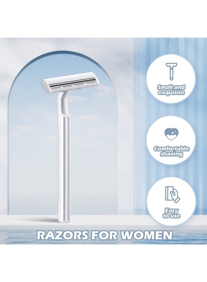Minatee 100 Pieces Disposable Razors Bulk For Women Individually Wrapped Twin Blades Shaving Razor Women Razors For Shaving Safety Hotel Guest House Travel Home Use Portable White - Image 5